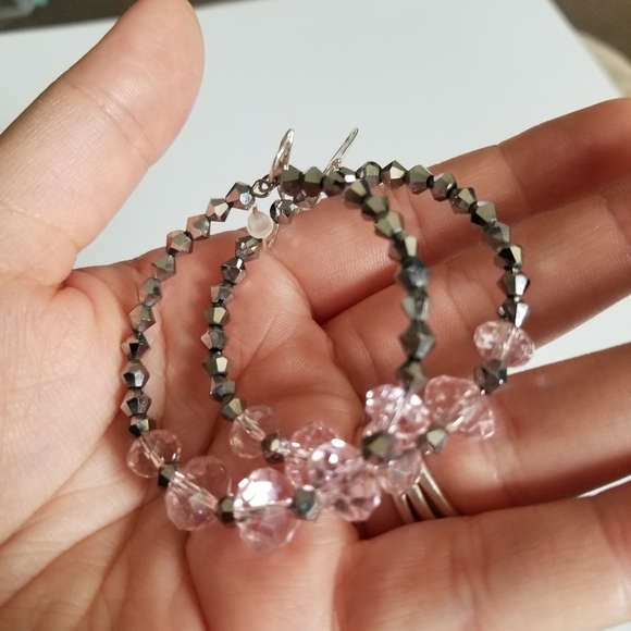 Faceted Bead Hoop Earrings - Picture 3 of 6